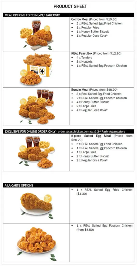 Texas Chicken REAL Salted Egg Fried Chicken product sheet