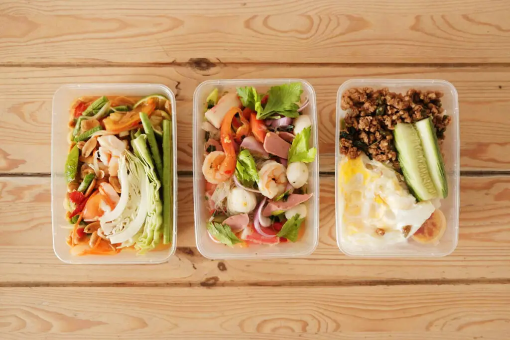 Basil leaf chicken and Thai salads