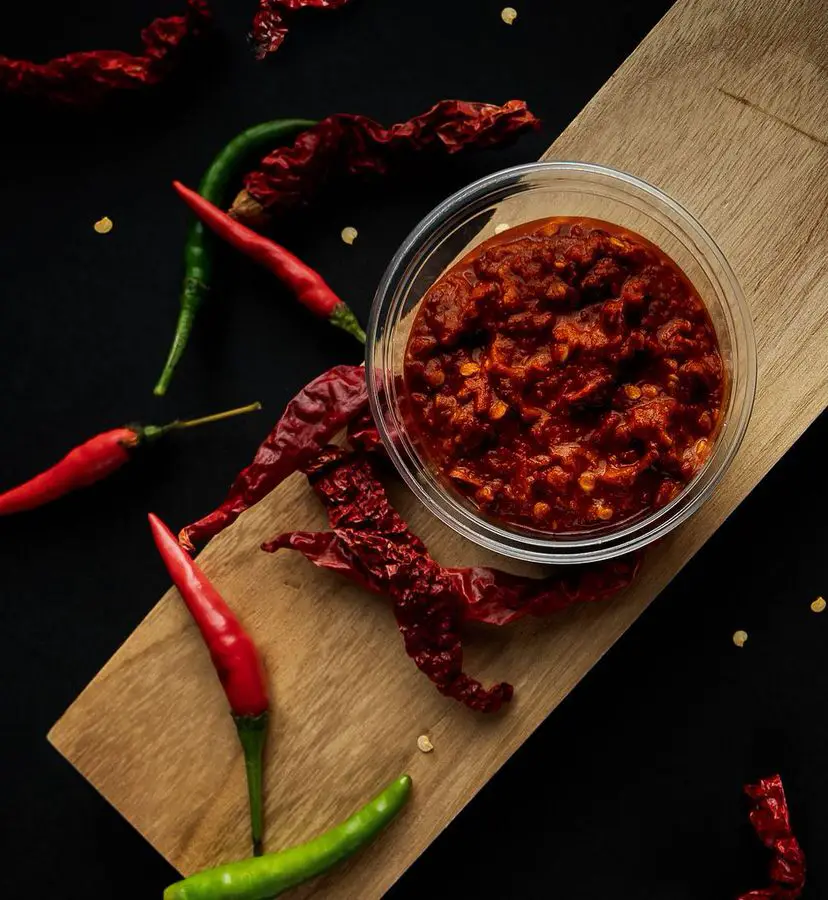 The fiery red sauce at Overrice