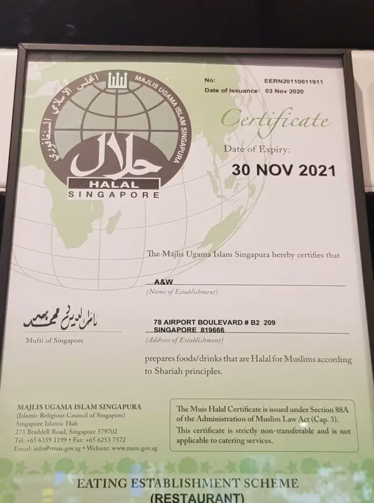 Halal certification for A&W Jewel