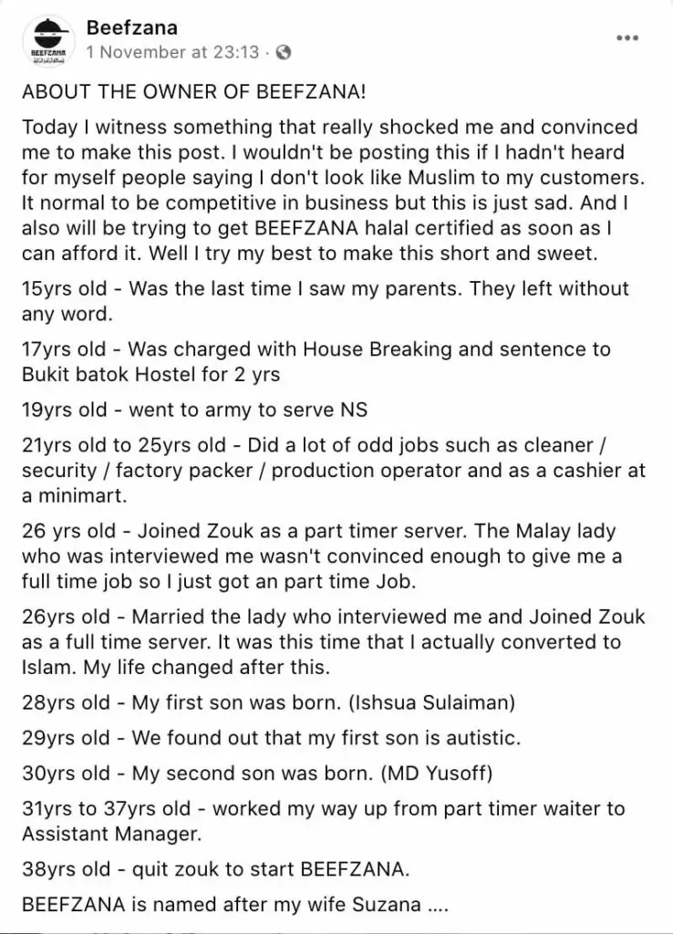 Roy's Facebook post