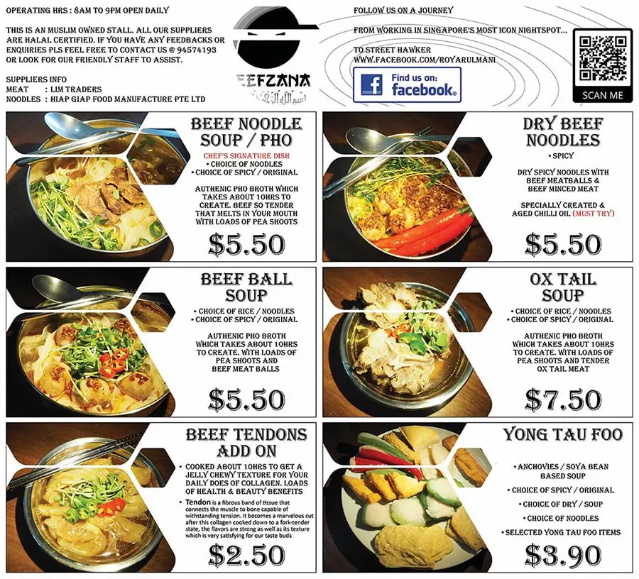 Beefzana Menu