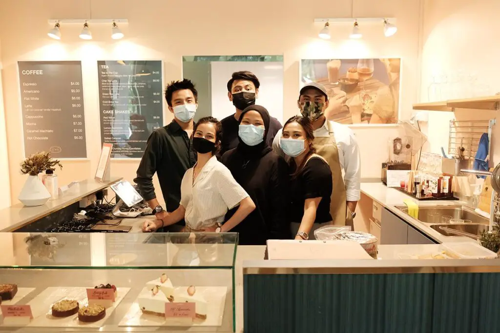 People behind the cafe