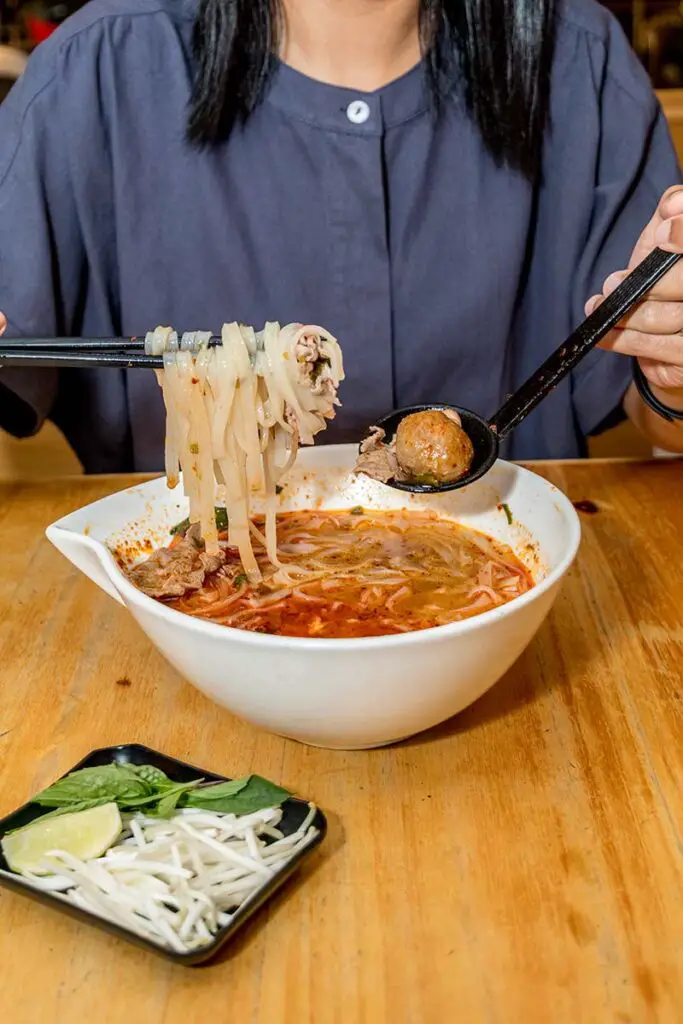 eating the spicy pho